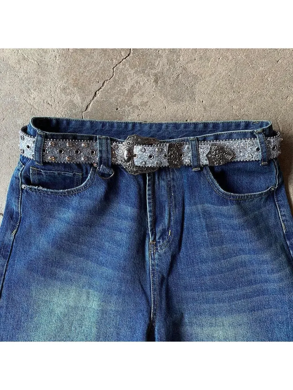 Cyber Y2k 2000s style rhinestone crystal grunge silver punk belt. Cool grunge/pu - Picture 2 of 8